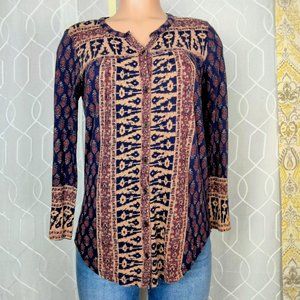 Lucky Brand Ta Patterned Long sleeve Shirt Women’s S Cowgirl Vibe Blue red & Tan